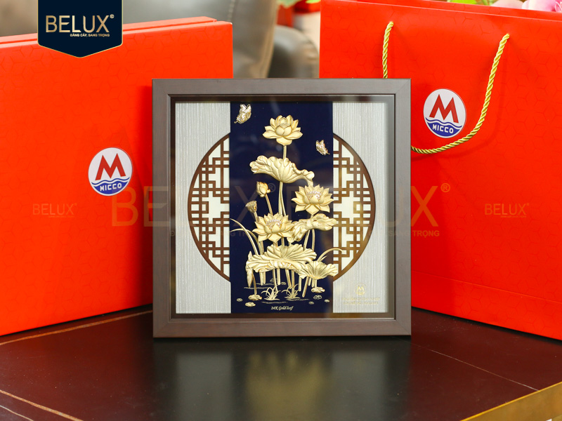 Lô 40 tranh hoa sen dát vàng 24k 30x30cm thiết kế theo yêu cầu